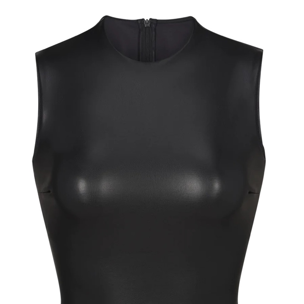SKIMS Faux Leather Crew Neck Crop Top